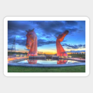 the Kelpies at night , the Helix , Falkirk Sticker